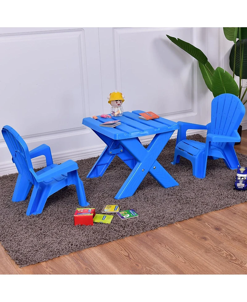 Costway Plastic Children Kids Table & Chair Set 3-Piece Play Furniture In/Outdoor