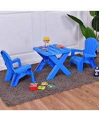 Costway Plastic Children Kids Table & Chair Set 3-Piece Play Furniture In/Outdoor