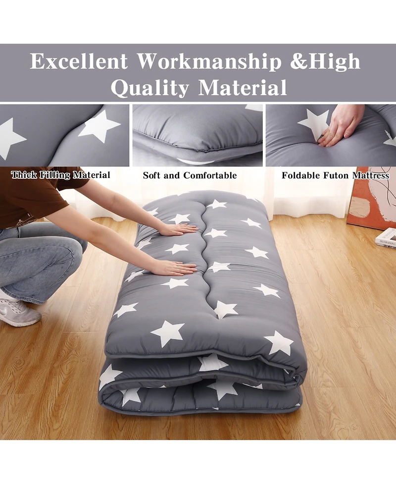Caromio Futon Mattress Full Size, Star Print Floor Mattress Pad Portable Dorm Sleeping Pad, 54"x 80"