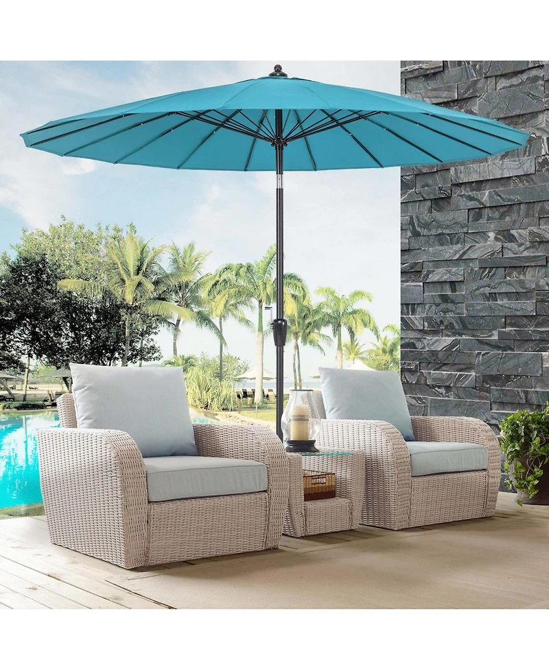 9 Ft Patio Round Market Umbrella with Push Button Tilt, Crank Handle