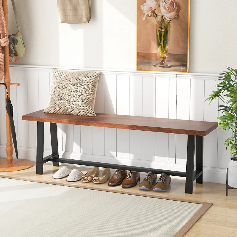 2 Pcs 60" Dining Bench 3 Person Entryway Shoe with Metal Frame