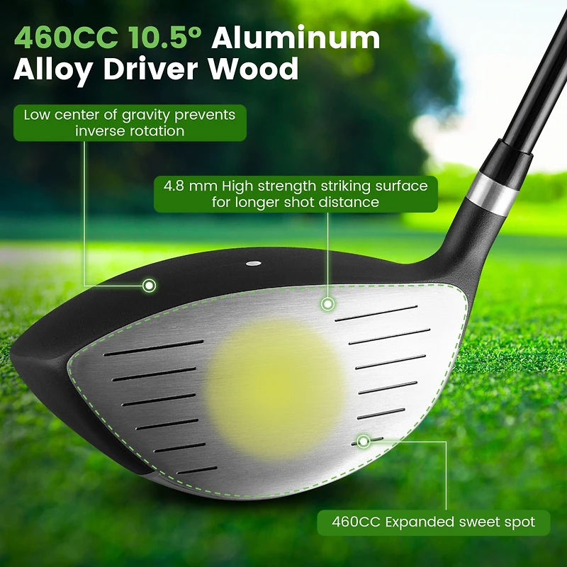 9 Pcs Men's Complete Golf Club Set Right Handed with 460cc Alloy Driver Irons