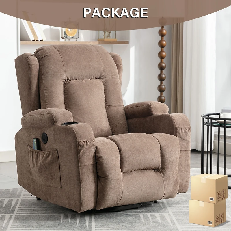 Streamdale Brown Power Lift Recliner Chair with Heat, Massage & Usb Port