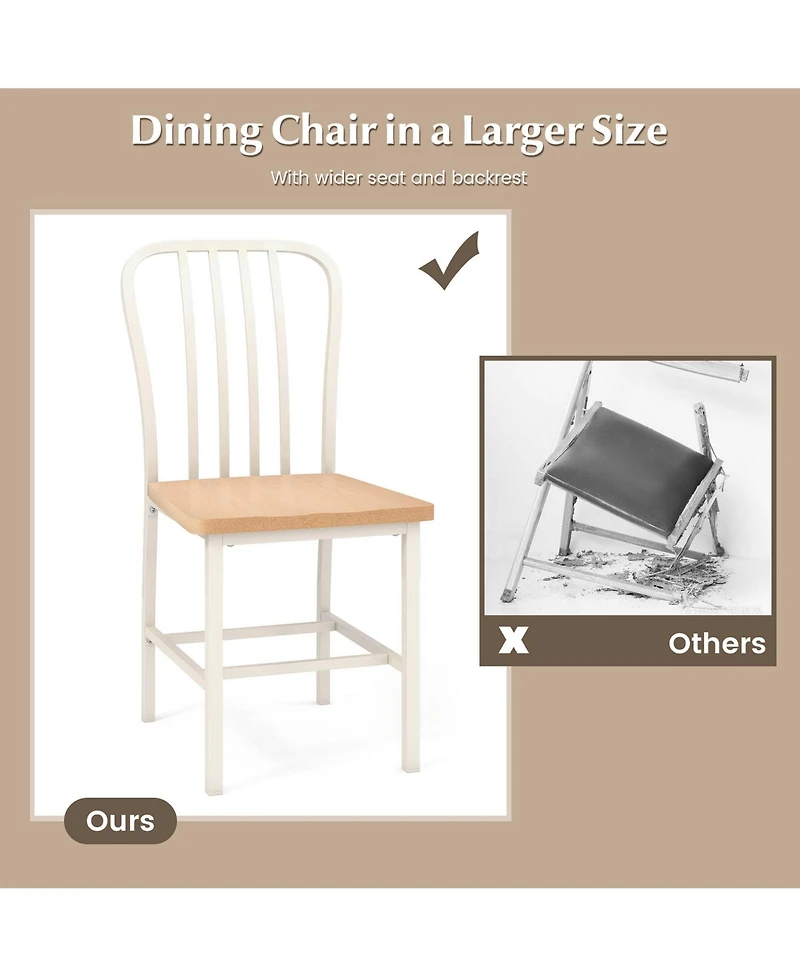 Dining Chairs Set of 2 High Back Navy Chairs Metal Frame Footrests Kitchen