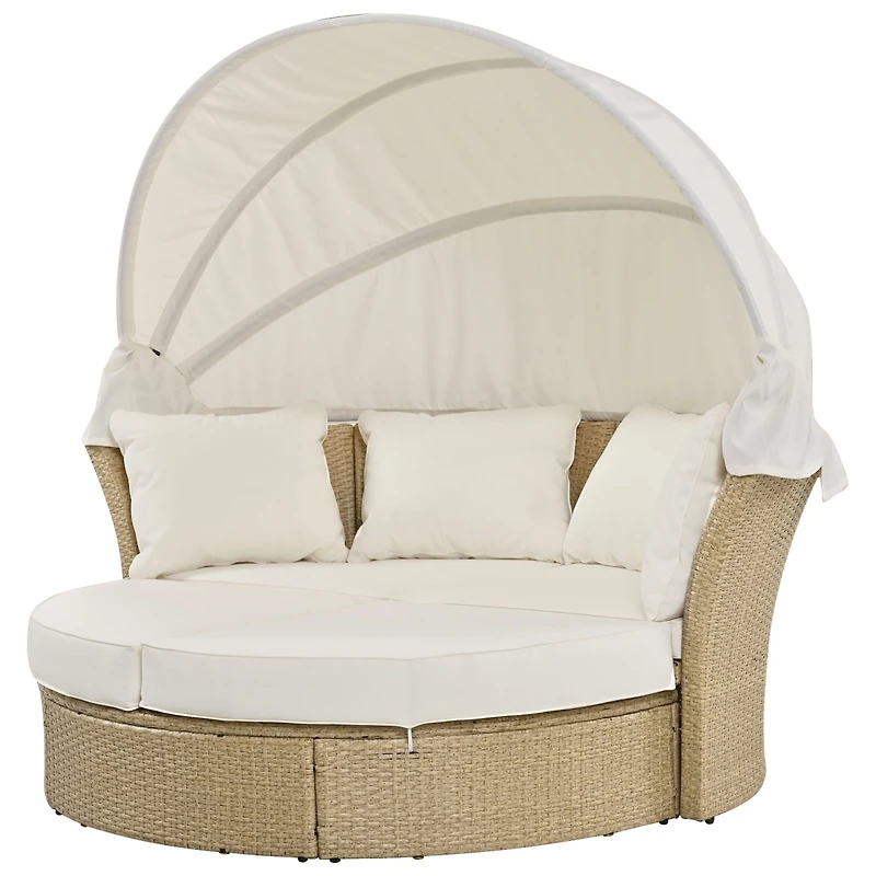 Outdoor Wicker Daybed with Canopy & Pillows
