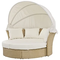 Outdoor Wicker Daybed with Canopy & Pillows