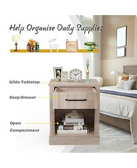Sugift Compact Nightstand with Drawer and Open Compartment-Beige