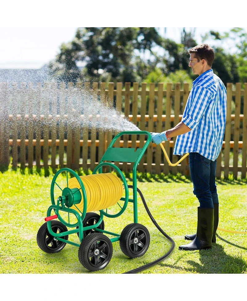 Inolait Garden Water Hose Reel Cart with 4 Wheels and Non-slip Grip