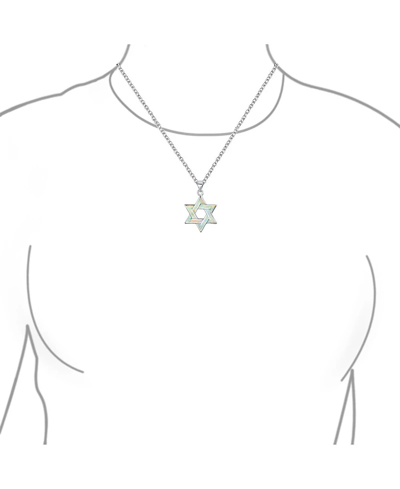 Bling Jewelry Hanukkah Magen Judaic White Synthetic Opal Inlay Star Of David Pendant Necklace Bat Mitzvah Sterling Silver
