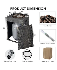 Costway 16'' Square Outdoor Propane Fire Pit w/Lava Rocks Waterproof Cover 30,000 Btu