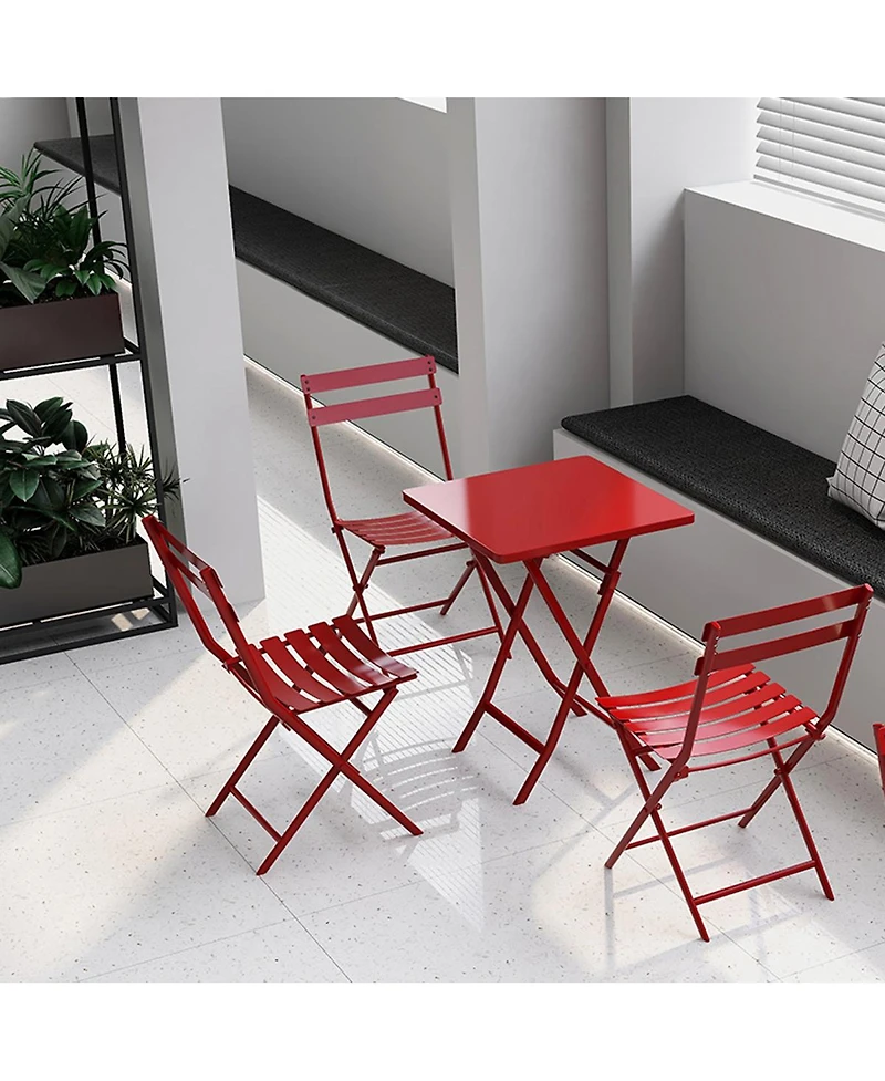 Streamdale 3 Piece Patio Bistro Set Of Foldable Square Table And Chairs