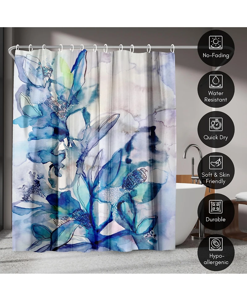 71x74 Floral Shower Curtain - Aqua Floral by Hope Bainbridge