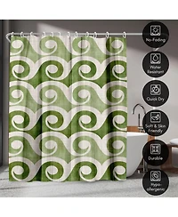 71x74 Coastal Shower Curtain - Retro Waves In Green by Modern Tropical