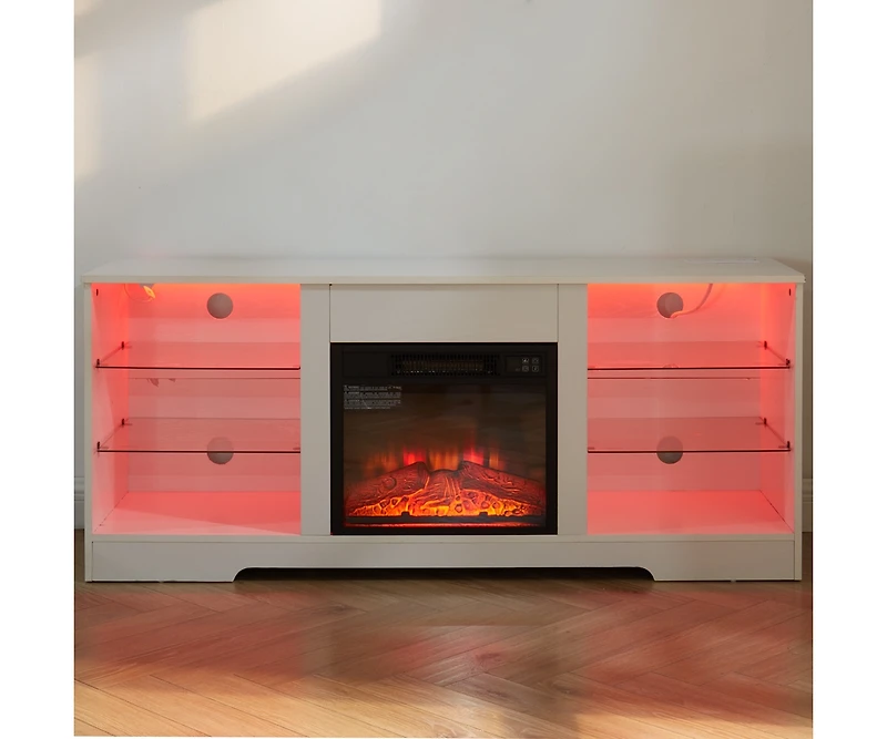 Streamdale Furniture Modern Electric Fireplace Tv Stand with Glass Shelves