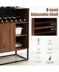 Sugift Wine Storage Cabinet Buffet Sideboard with Adjustable Shelf and Sliding Door