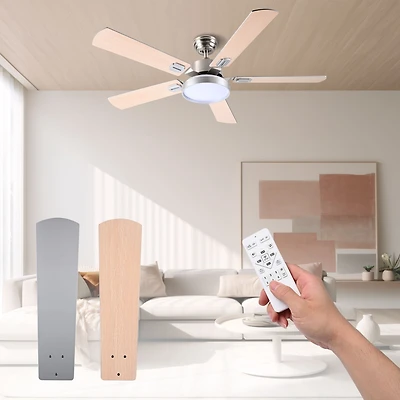 DELight 52" Ceiling Fan with Light Remote 6 Speed Led Chandelier Lamp Reversible Bedroom