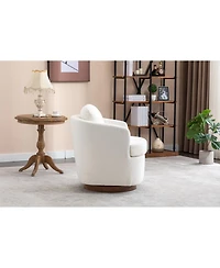 Streamdale Ivory Swivel Accent Chair, Round Wood Base