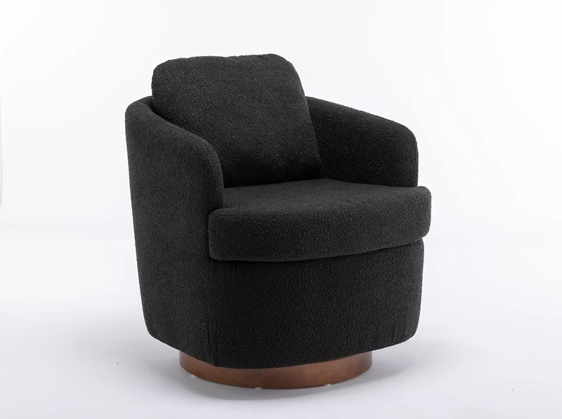 Streamdale Black Boucle Swivel Accent Chair with Wood Base