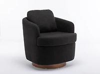 Streamdale Black Boucle Swivel Accent Chair with Wood Base