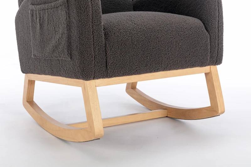 Streamdale Furniture Teddy Fabric Rocking Chair With Packet Wood Legs, Dark Gray