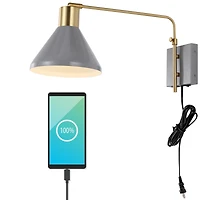 Jonathan Y Max Swing Arm Modern Midcentury Iron Usb Charging Port Led Sconce
