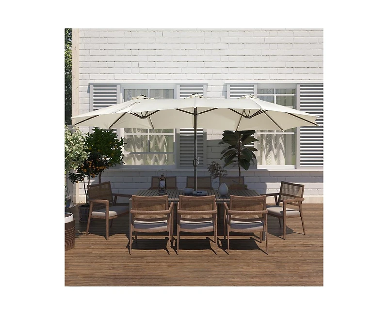 Casainc Outdoor Double-Sided Patio Umbrella with Base 36 Led Light Market Cover