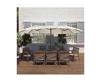 Casainc Outdoor Double-Sided Patio Umbrella with Base 36 Led Light Market Cover