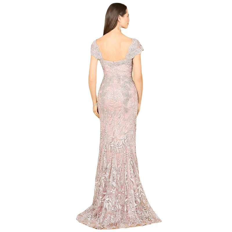 Lara Women's Long Bell Sleeve V-Neck Beaded Gown