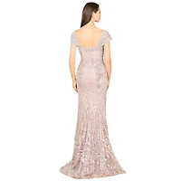 Lara Women's Long Bell Sleeve V-Neck Beaded Gown