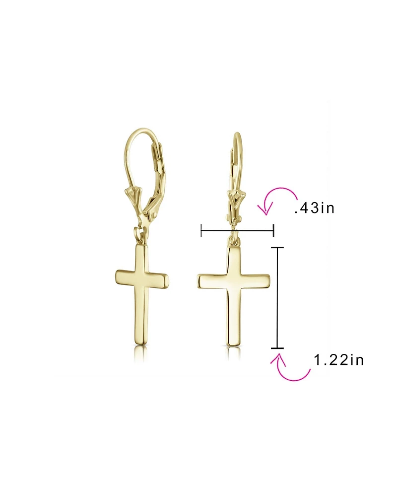Bling Jewelry Minimalist Religious Cross Dangle Earrings 14K Gold Plated Sterling Silver