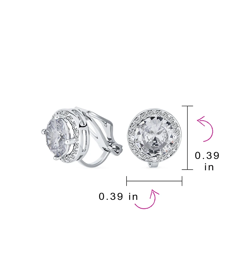 Bling Jewelry Classic 2CT Round Cz Cubic Zirconia Solitaire Halo Clip On Stud Earrings Non Pierced 7MM