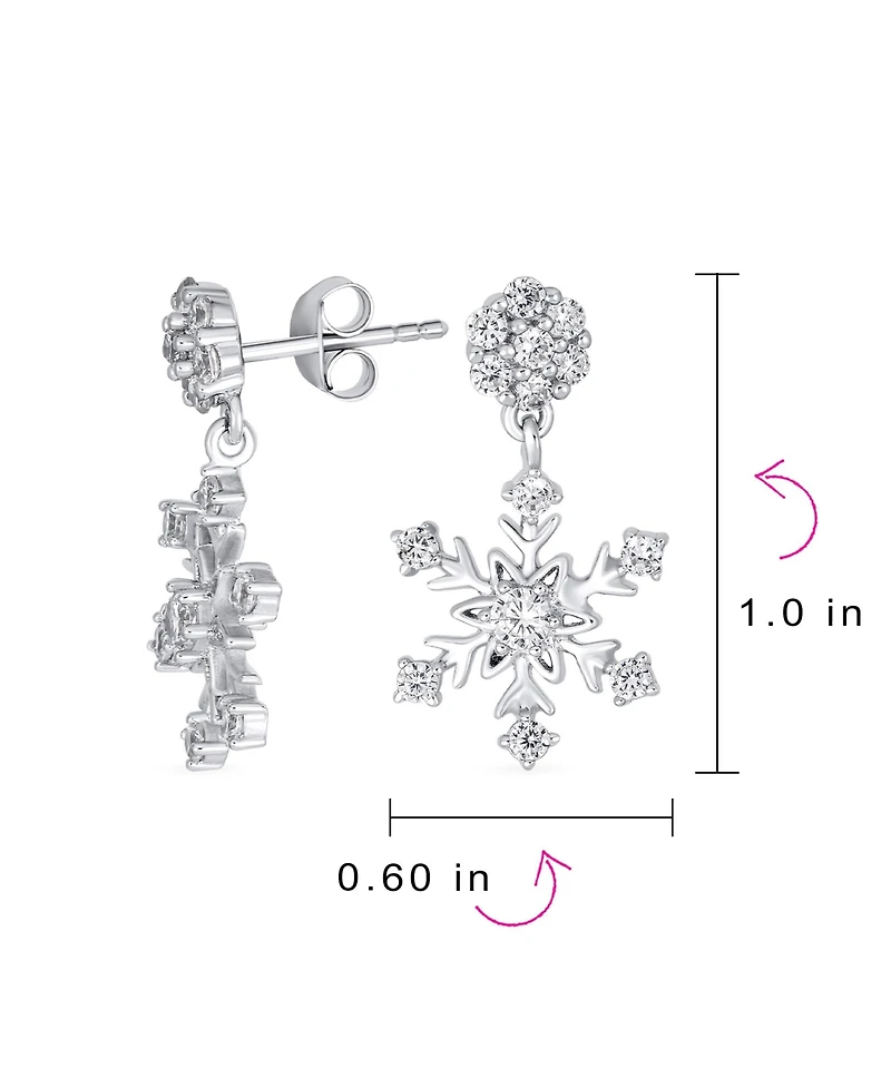 Bling Jewelry Winter Holiday Party Cz Cubic Zirconia Christmas Flower Frozen Snowflake Dangle Earrings Sterling Silver