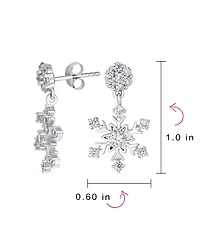 Bling Jewelry Winter Holiday Party Cz Cubic Zirconia Christmas Flower Frozen Snowflake Dangle Earrings Sterling Silver