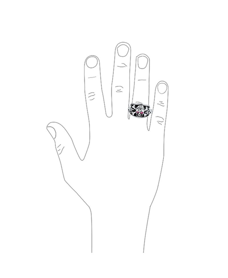 Bling Jewelry Biker Gothic Caribbean Pirate Crossbones Multi Skull Heads Band Ring with Red Cz Eyes Oxidized Sterling Silver