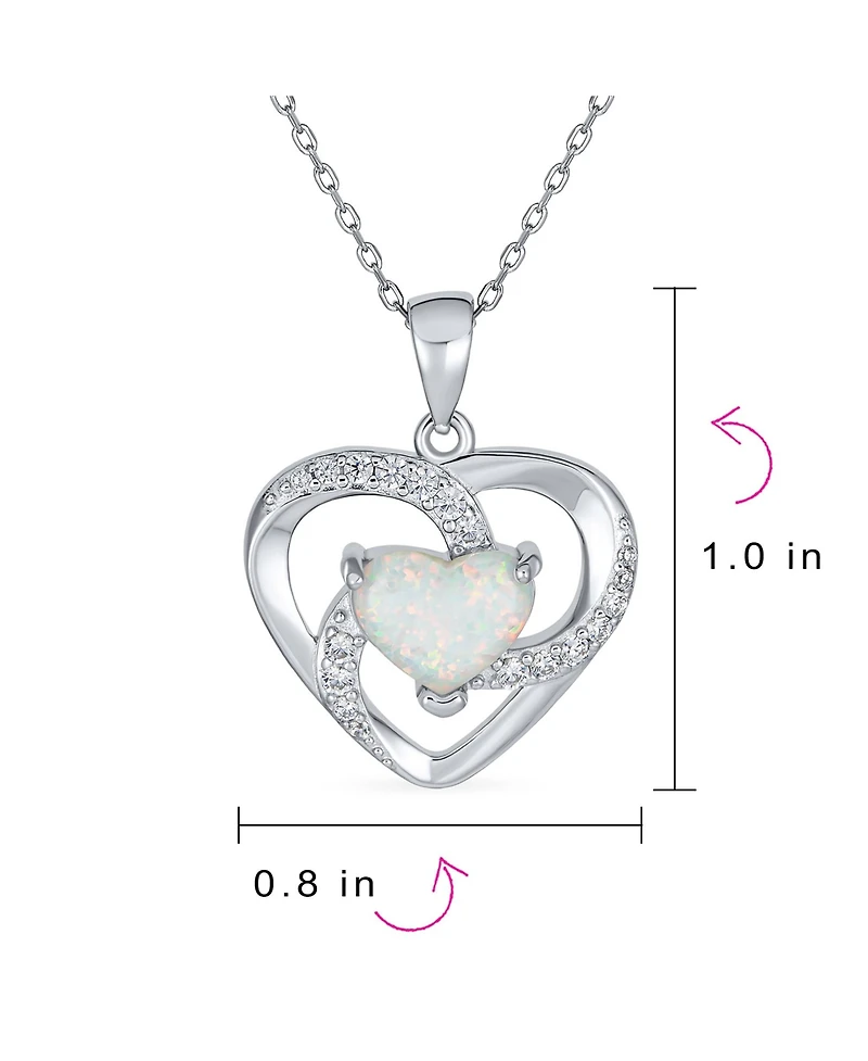 Bling Jewelry Opulence Cz Pave Accent Swirling Solitaire White Synthetic Opal Heart Necklace Pendant Sterling Silver
