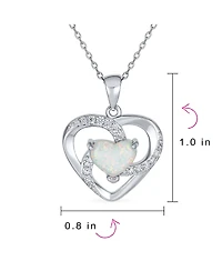 Bling Jewelry Opulence Cz Pave Accent Swirling Solitaire White Synthetic Opal Heart Necklace Pendant Sterling Silver