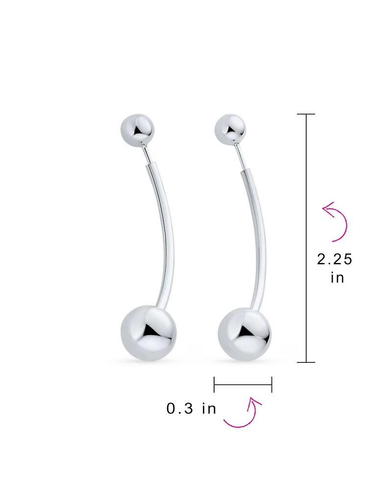 Bling Jewelry Modern Geometric Linear Long Bar Drop Ear Sterling Silver Double Bead Ball Dangle Earrings 610 Mm Bead