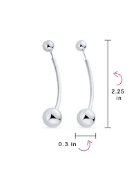Bling Jewelry Modern Geometric Linear Long Bar Drop Ear Sterling Silver Double Bead Ball Dangle Earrings 610 Mm Bead