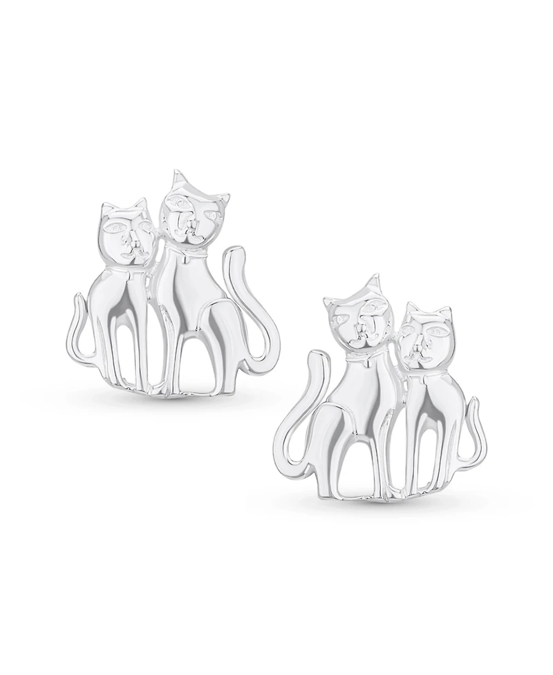 Bling Jewelry Best Friend Animal Lover Bff Pets Two Kitten Kitty Cat Stud Earrings Sterling Silver