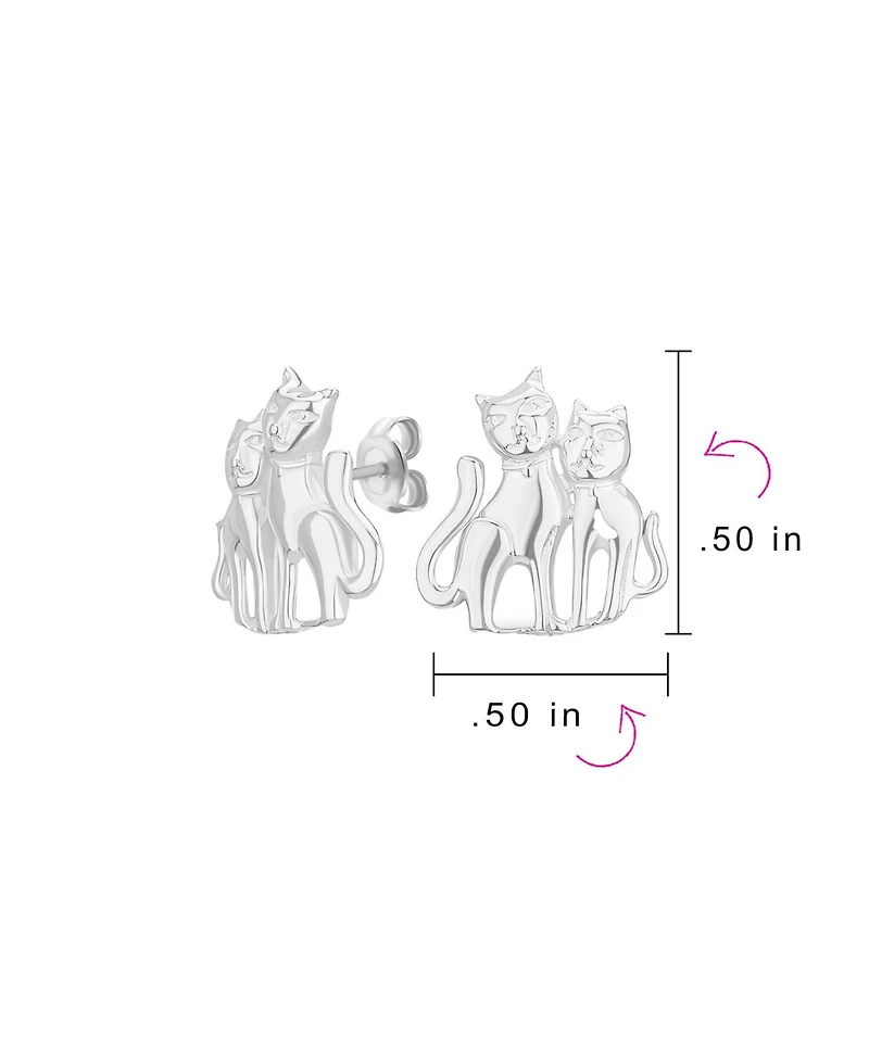Bling Jewelry Best Friend Animal Lover Bff Pets Two Kitten Kitty Cat Stud Earrings Sterling Silver