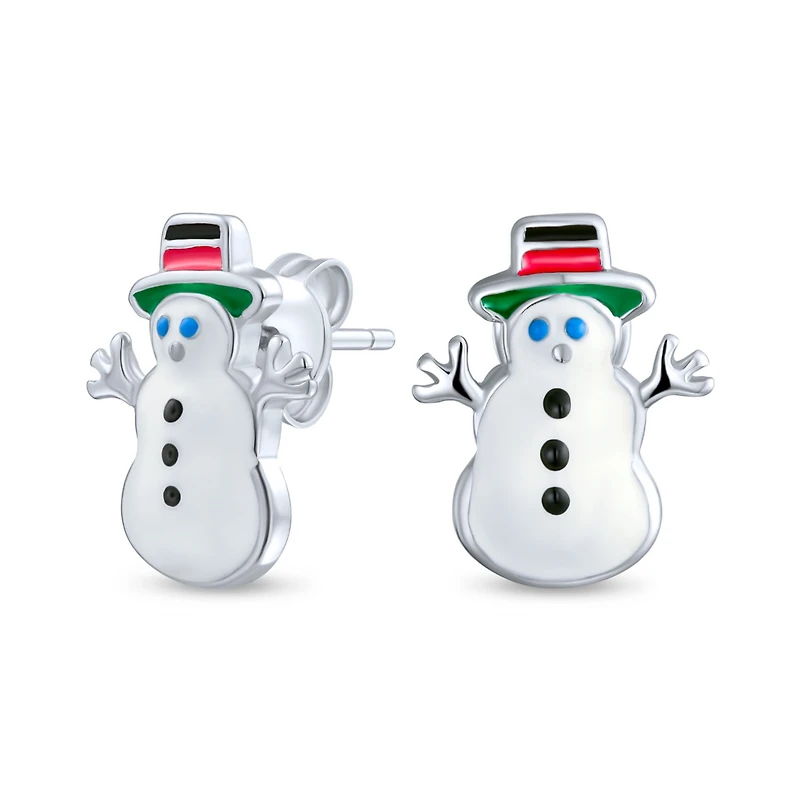 Bling Jewelry Set of 3 Small Holiday Winter Santa Claus Christmas Tree Snowman Stud Earrings