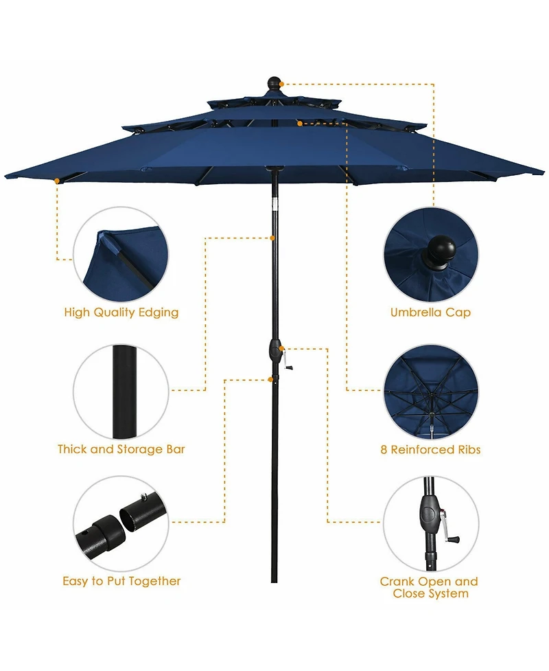 Gymax 10ft 3 Tier Patio Market Umbrella Aluminum Shade Shelter Double Vented Turquoise
