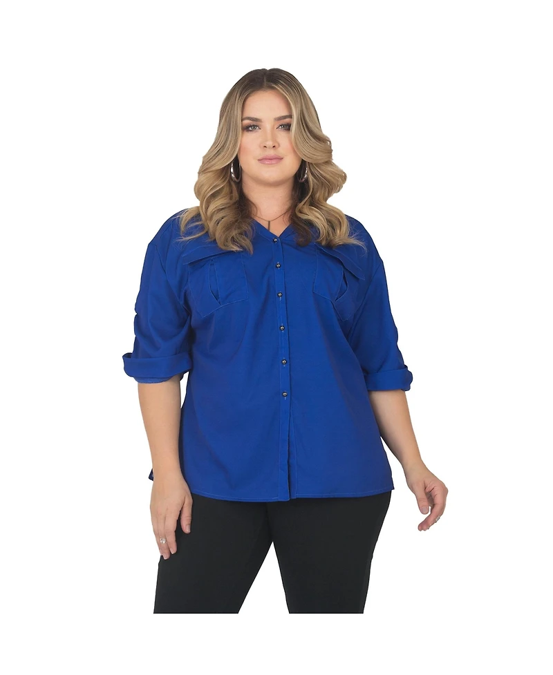 Standards & Practices Plus Size Button-Down Roll-Up Sleeves Shirt