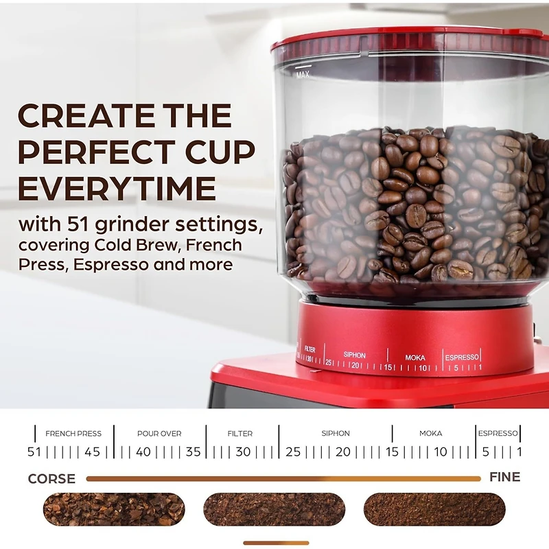 Conical Espresso Burr Touchscreen Coffee Grinder Includes Metal Scooper & 2 Cleaning Brushes