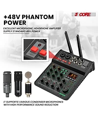 5 Core Audio Mixer 4 Channel • Dj Equipment Digital Sound Board • Karaoke Xlr Mixers w Bluetooth Usb