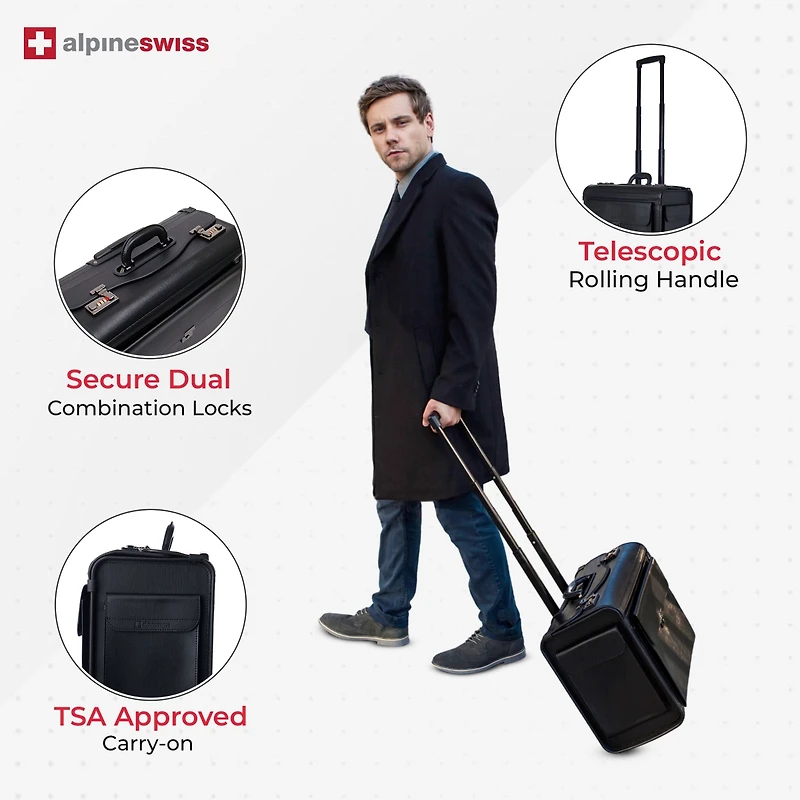 Alpine Swiss 19 Wheeled Briefcase Rolling Case Sales Sample Pilot Lawyer Attache