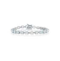 Caribbean Treasures Sterling Silver Round Synthetic Opal & Cz Tennis Bracelet