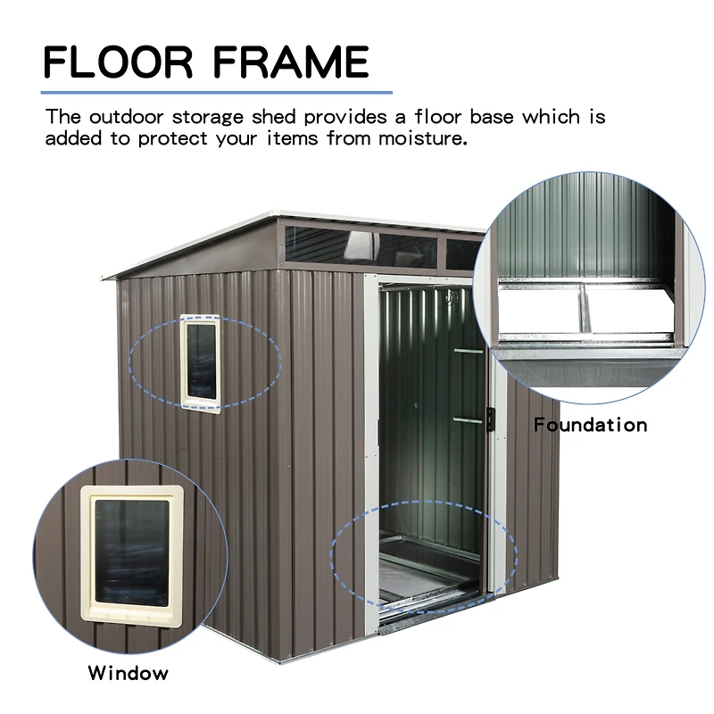 Streamdale 6FT X 5FT Outdoor Metal Storage Shed With Window Transparent Plate