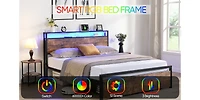 Streamdale Queen Size Storage Bed with Led Lights & Charging Station