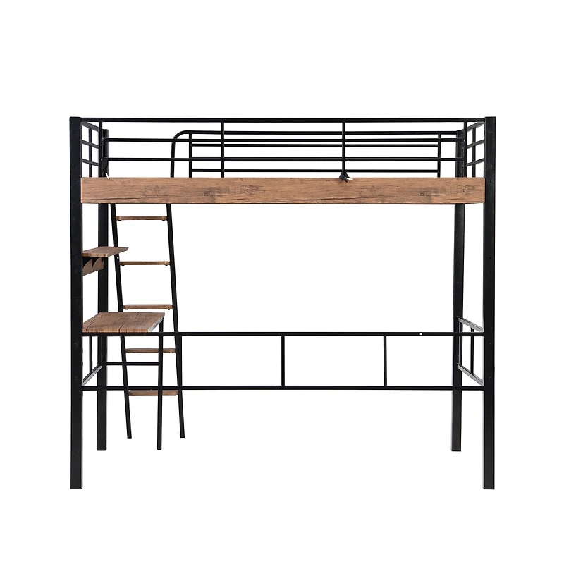 Simplie Fun Metal Twin Size Loft Bed With Built-In Desk, Storage Shelf And Ladder